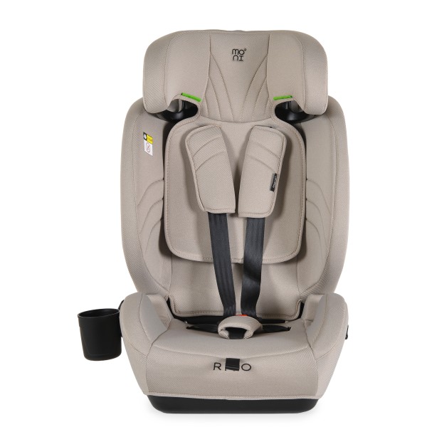 Scaun Auto Moni Rivo Beige i-Size, 9-36 kg, 76-150 cm, Ham 5 Puncte, Tetieră Reglabilă, 1-12 Ani, Suport Pahar