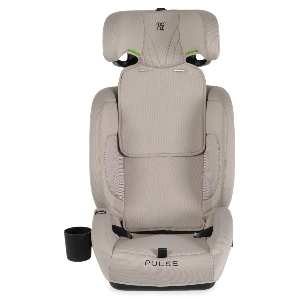 Scaun Auto cu ISOFIX Moni Pulse Beige i-Size, Top Tether, 9-36 kg, 76-150 cm, Ham 5 Puncte, Tapițerie Detașabilă, 1-12 Ani
