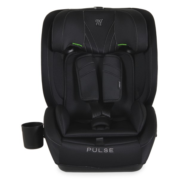Scaun Auto cu ISOFIX Moni Pulse Black i-Size, Top Tether, 9-36 kg, 76-150 cm, Ham 5 Puncte, Tapițerie Detașabilă, 1-12 Ani
