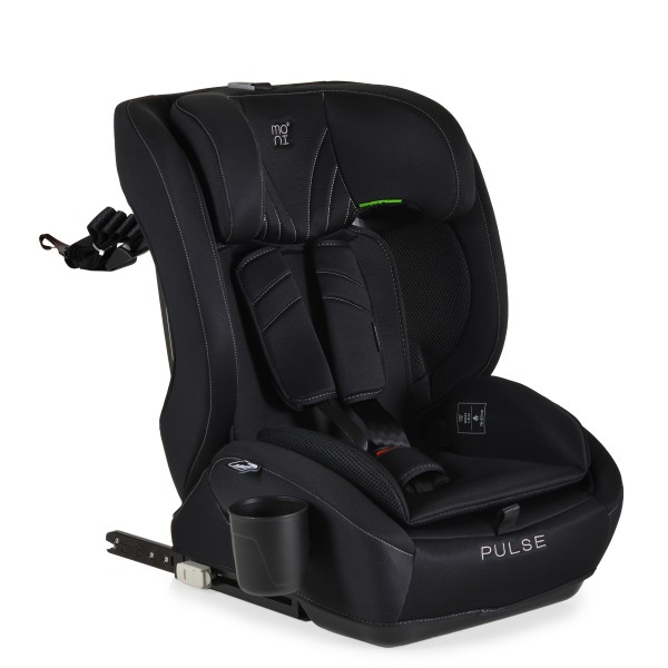 Scaun Auto cu ISOFIX Moni Pulse Black i-Size, Top Tether, 9-36 kg, 76-150 cm, Ham 5 Puncte, Tapițerie Detașabilă, 1-12 Ani