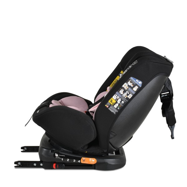 Scaun Auto cu ISOFIX Moni i-Maxx Pink i-Size, Rotativ 360°, 40-150 cm, Față și Spate, Spumă Memorie, Cataramă BIP, 0-12 Ani