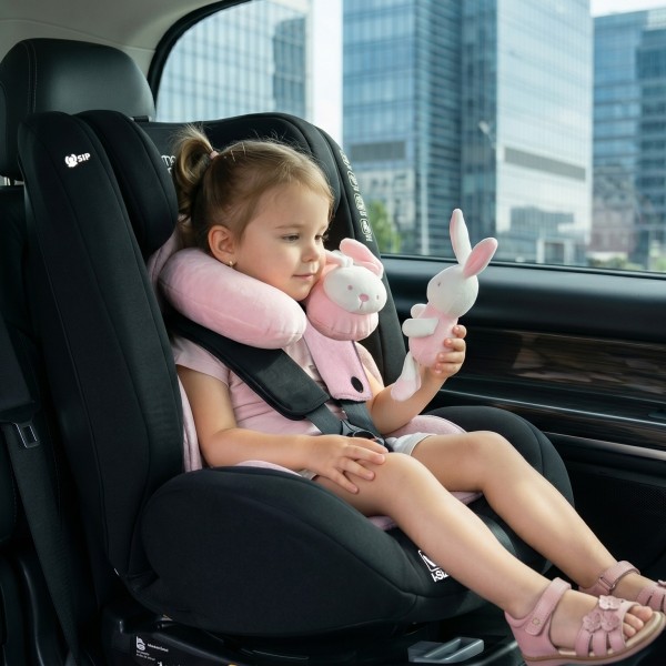 Scaun Auto cu ISOFIX Moni i-Maxx Pink i-Size, Rotativ 360°, 40-150 cm, Față și Spate, Spumă Memorie, Cataramă BIP, 0-12 Ani