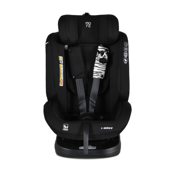 Scaun Auto cu ISOFIX Moni i-Maxx Black i-Size, Rotativ 360°, 40-150 cm, Față și Spate, Spumă Memorie, Cataramă BIP, 0-12 Ani