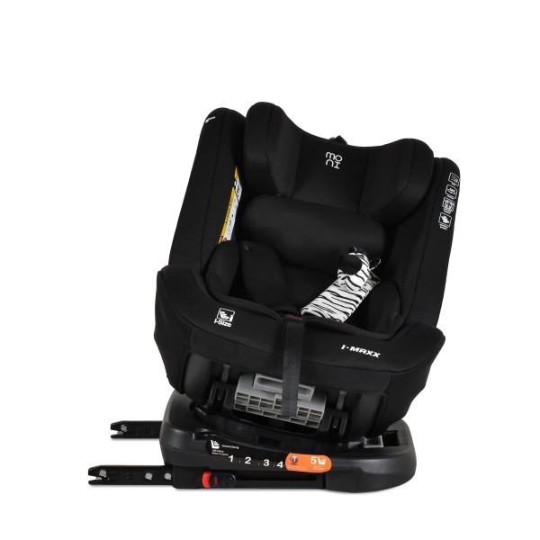 Scaun Auto cu ISOFIX Moni i-Maxx Black i-Size, Rotativ 360°, 40-150 cm, Față și Spate, Spumă Memorie, Cataramă BIP, 0-12 Ani