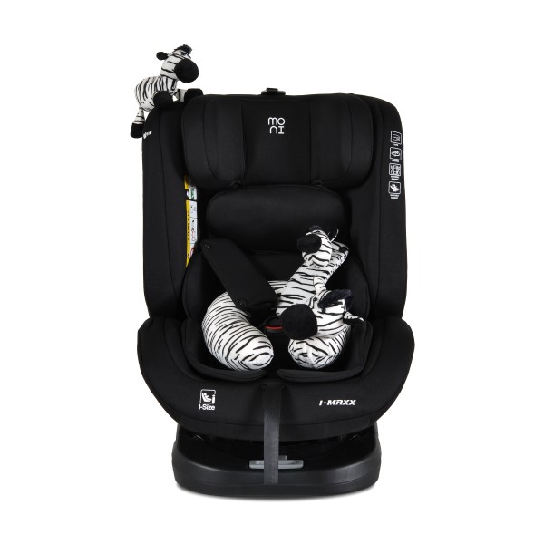 Scaun Auto cu ISOFIX Moni i-Maxx Black i-Size, Rotativ 360°, 40-150 cm, Față și Spate, Spumă Memorie, Cataramă BIP, 0-12 Ani