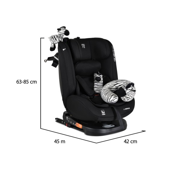Scaun Auto cu ISOFIX Moni i-Maxx Black i-Size, Rotativ 360°, 40-150 cm, Față și Spate, Spumă Memorie, Cataramă BIP, 0-12 Ani