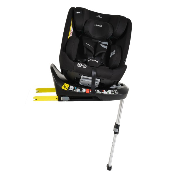 Scaun Auto cu Isofix Cangaroo i-Protect Black i-Size, Rotativ 360°, 40-150 cm, Picior Susținere, SPS Lateral, 13 Poziții Tetieră, 0-12 Ani