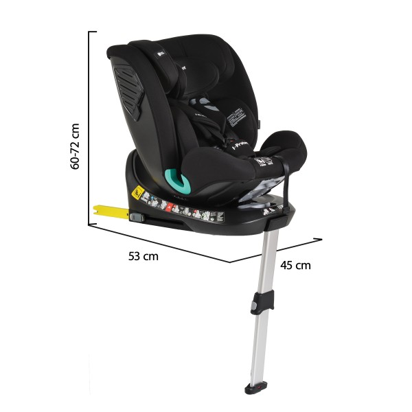 Scaun Auto cu Isofix Cangaroo i-Protect Black i-Size, Rotativ 360°, 40-150 cm, Picior Susținere, SPS Lateral, 13 Poziții Tetieră, 0-12 Ani
