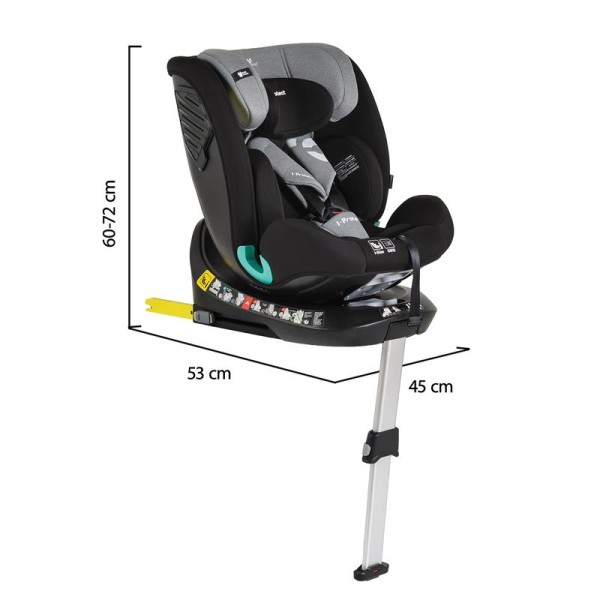 Scaun Auto cu Isofix Cangaroo i-Protect Grey i-Size, Rotativ 360°, 40-150 cm, Picior Susținere, SPS Lateral, 13 Poziții Tetieră, 0-12 Ani
