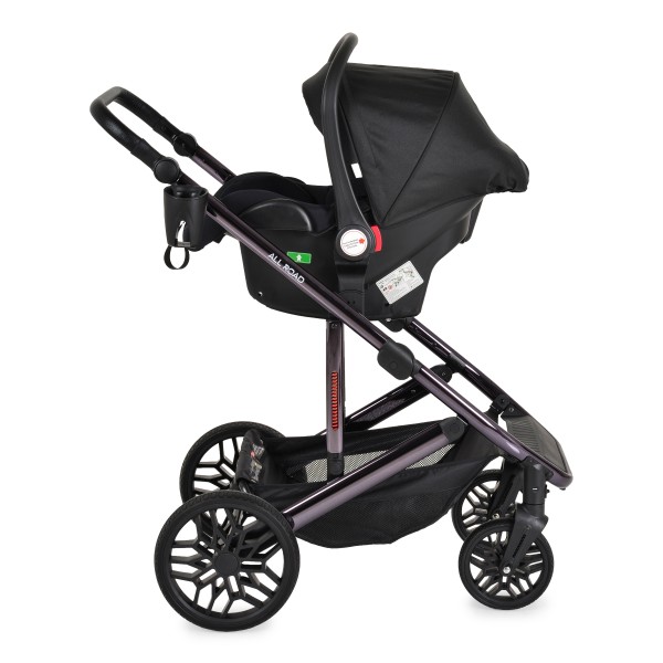 Cărucior Combinat Moni All Road 2 în 1 Black cu Scaun Auto i-Size Inclus, Cadru Aluminiu, Scaun Reversibil, 0-4 Ani