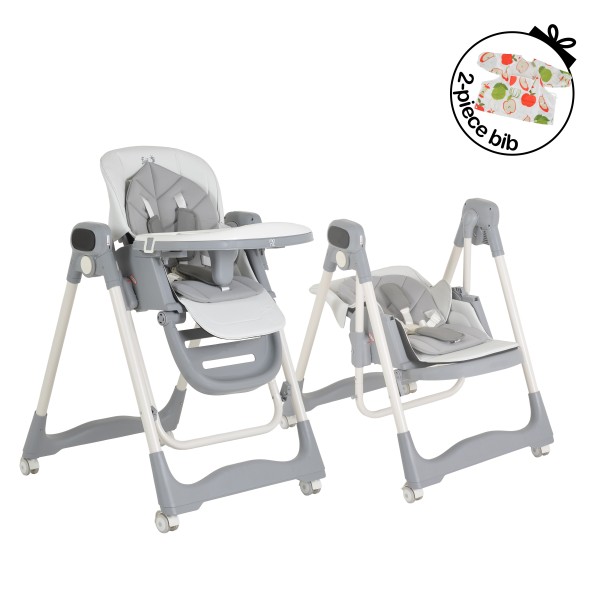 Scaun Înalt cu Balansoar Moni Fuji 2 în 1 Grey, Ecran Tactil LED, Telecomandă, 0+ Luni - 3 Ani