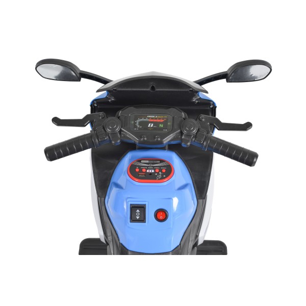 Motocicletă electrică pentru copii Moni Hurricane Blue 6V 7Ah cu lumini LED, MP3 și USB, 3-8 ani, 30 kg