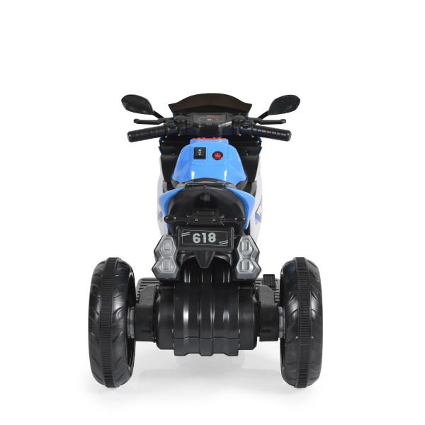 Motocicletă electrică pentru copii Moni Hurricane Blue 6V 7Ah cu lumini LED, MP3 și USB, 3-8 ani, 30 kg