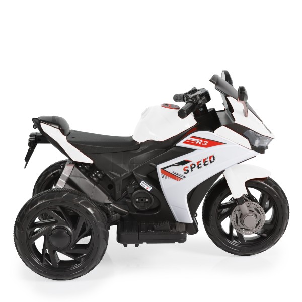 Motocicletă electrică pentru copii Moni Hurricane White 6V 7Ah cu lumini LED, MP3 și USB, 3-8 ani, 30 kg