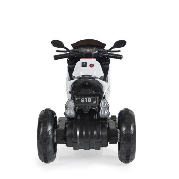Motocicletă electrică pentru copii Moni Hurricane White 6V 7Ah cu lumini LED, MP3 și USB, 3-8 ani, 30 kg
