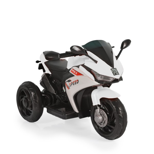 Motocicletă electrică pentru copii Moni Hurricane White 6V 7Ah cu lumini LED, MP3 și USB, 3-8 ani, 30 kg