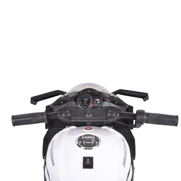 Motocicletă Electrică pentru Copii Moni Ninja Duo White 12V 7Ah, 3-8 Ani, Lumini LED, MP3, Reglare Viteză din Mâner