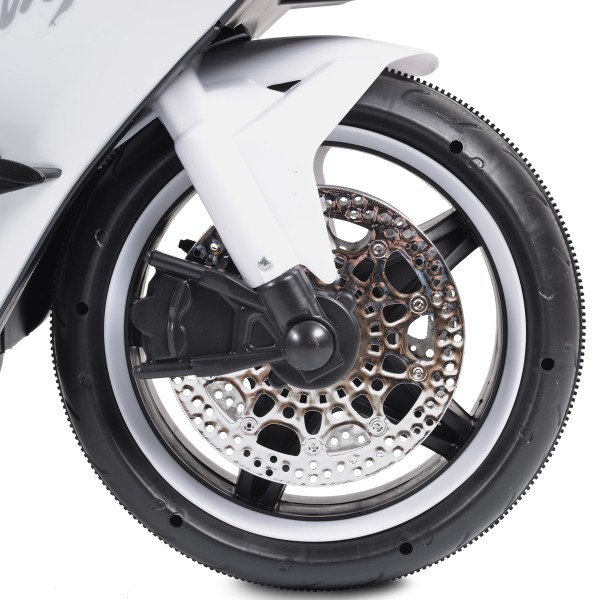 Motocicletă Electrică pentru Copii Moni Ninja Duo White 12V 7Ah, 3-8 Ani, Lumini LED, MP3, Reglare Viteză din Mâner