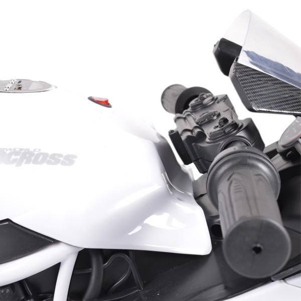 Motocicletă Electrică pentru Copii Moni Ninja Duo White 12V 7Ah, 3-8 Ani, Lumini LED, MP3, Reglare Viteză din Mâner