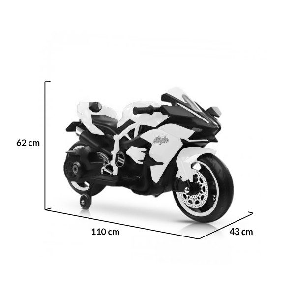 Motocicletă Electrică pentru Copii Moni Ninja Duo White 12V 7Ah, 3-8 Ani, Lumini LED, MP3, Reglare Viteză din Mâner