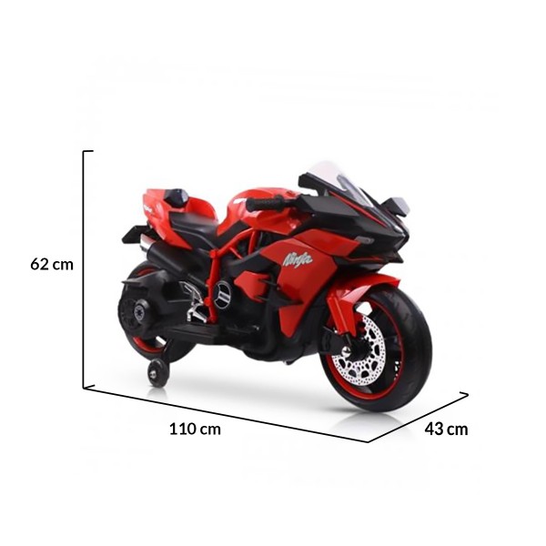 Motocicletă Electrică pentru Copii Moni Ninja Duo Red 12V 7Ah, 3-8 Ani, Lumini LED, MP3, Reglare Viteză din Mâner