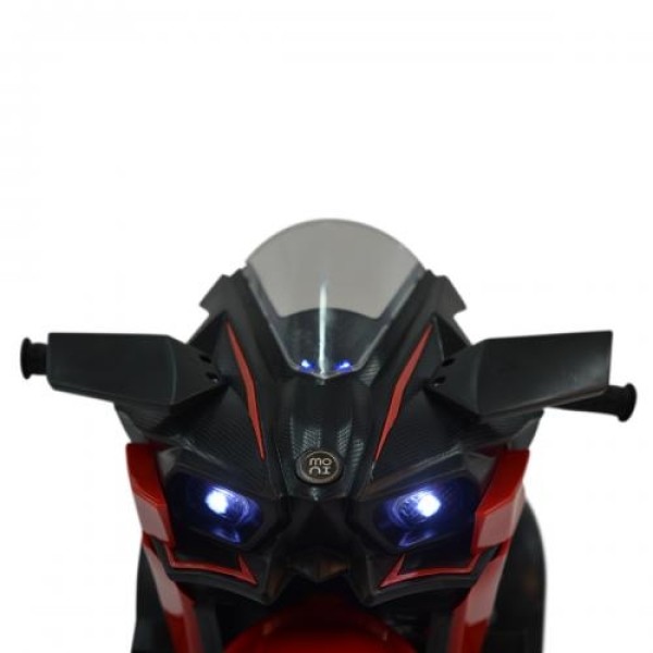 Motocicletă Electrică pentru Copii Moni Ninja Red 12V 7Ah, 3-8 Ani, Lumini LED, MP3, Viteză 7 km/h, Roți Luminoase