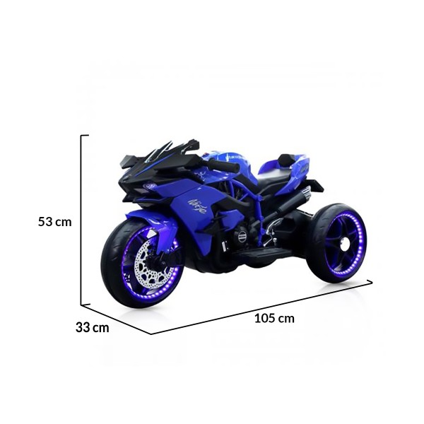 Motocicletă Electrică pentru Copii Moni Ninja Blue 12V 7Ah, 3-8 Ani, Lumini LED, MP3, Viteză 7 km/h, Roți Luminoase