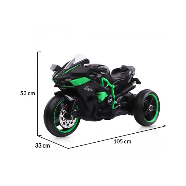 Motocicletă Electrică pentru Copii Moni Ninja Black 12V 7Ah, 3-8 Ani, Lumini LED, MP3, Viteză 7 km/h, Roți Luminoase