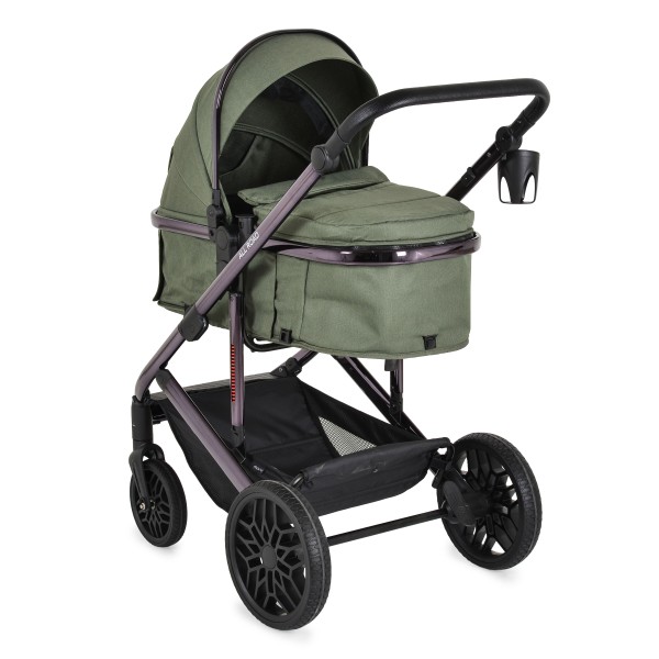 Cărucior Combinat Moni All Road 2 în 1 Dark Green cu Scaun Auto i-Size Inclus, Cadru Aluminiu, Scaun Reversibil, 0-4 Ani