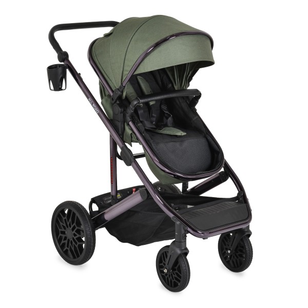 Cărucior Combinat Moni All Road 2 în 1 Dark Green cu Scaun Auto i-Size Inclus, Cadru Aluminiu, Scaun Reversibil, 0-4 Ani