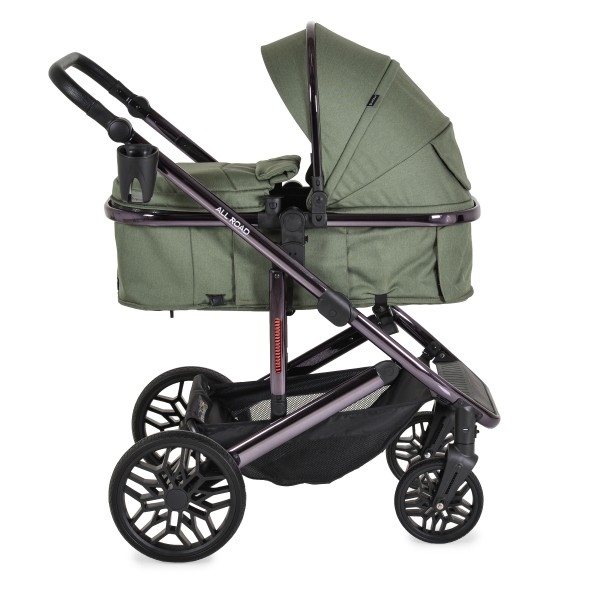 Cărucior Combinat Moni All Road 2 în 1 Dark Green cu Scaun Auto i-Size Inclus, Cadru Aluminiu, Scaun Reversibil, 0-4 Ani
