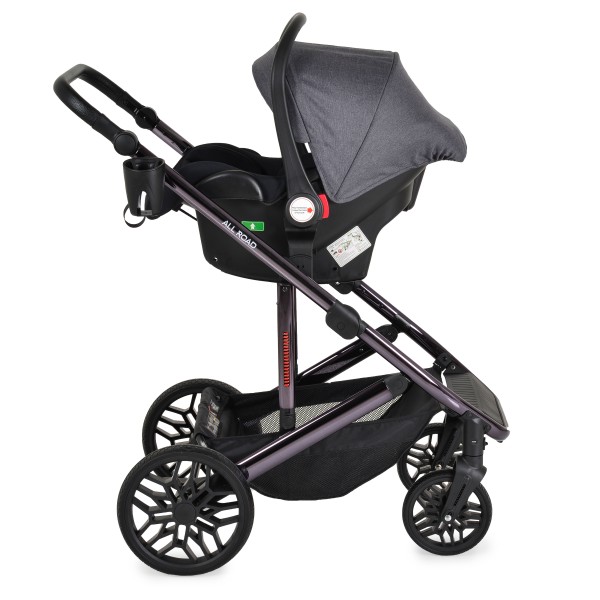 Cărucior Combinat Moni All Road 2 în 1 Grey cu Scaun Auto i-Size Inclus, Cadru Aluminiu, Scaun Reversibil, 0-4 Ani