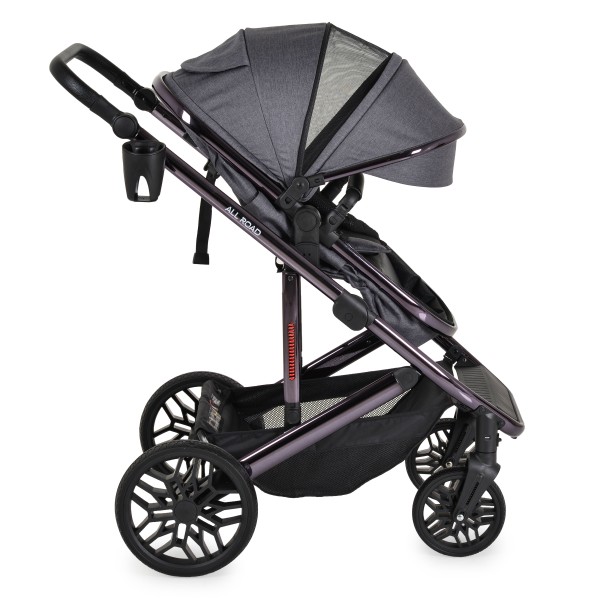 Cărucior Combinat Moni All Road 2 în 1 Grey cu Scaun Auto i-Size Inclus, Cadru Aluminiu, Scaun Reversibil, 0-4 Ani
