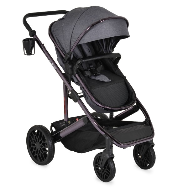 Cărucior Combinat Moni All Road 2 în 1 Grey cu Scaun Auto i-Size Inclus, Cadru Aluminiu, Scaun Reversibil, 0-4 Ani