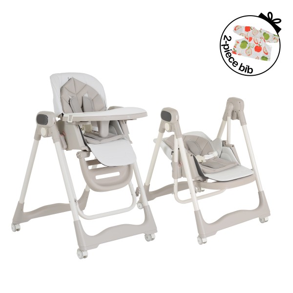 Scaun Înalt cu Balansoar Moni Fuji 2 în 1Beige, Ecran Tactil LED, Telecomandă, 0+ Luni - 3 Ani