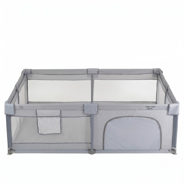 Țarc de Joacă pentru Copii Moni GameZone Basic 150x200 cm, 0-3 Ani, cu Intrare cu Fermoar, Ventuze și Inele de Ridicare,grey