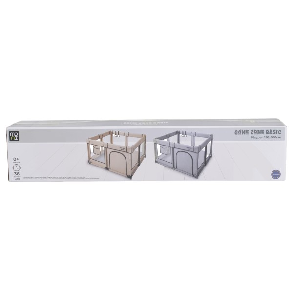 Țarc de Joacă pentru Copii Moni GameZone Basic 150x200 cm, 0-3 Ani, cu Intrare cu Fermoar, Ventuze și Inele de Ridicare,grey