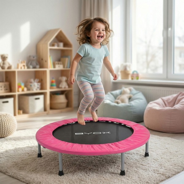 Trambulina Copii si Adulti Byox Pink 96 cm (38 inch), 32 Arcuri, Max 100 kg, pentru Interior sau Exterior