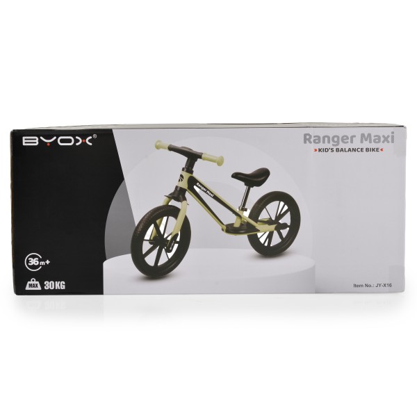 Bicicletă echilibru Byox Ranger Maxi Green, roți EVA 12 inch, șa reglabilă 32–41 cm, până la 30 kg