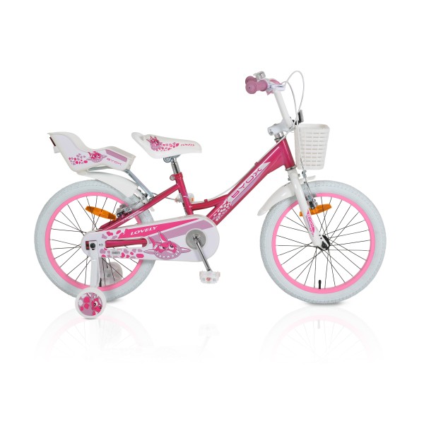 Bicicletă Copii Byox Lovely Pink 18 Inch, 5-7 Ani, Cadru Oțel, Frâne Mână Față/Spate, Roți Ajutătoare