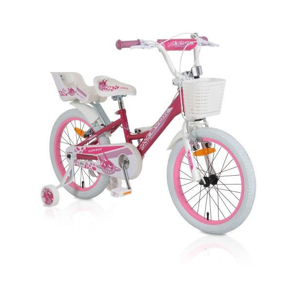 Bicicletă Copii Byox Lovely Pink 18 Inch, 5-7 Ani, Cadru Oțel, Frâne Mână Față/Spate, Roți Ajutătoare