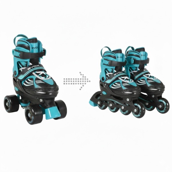 Patine cu Rotile 2 in 1 Transformabile in Role, Byox Double Negru Albastru, Marimi Reglabile 34-38