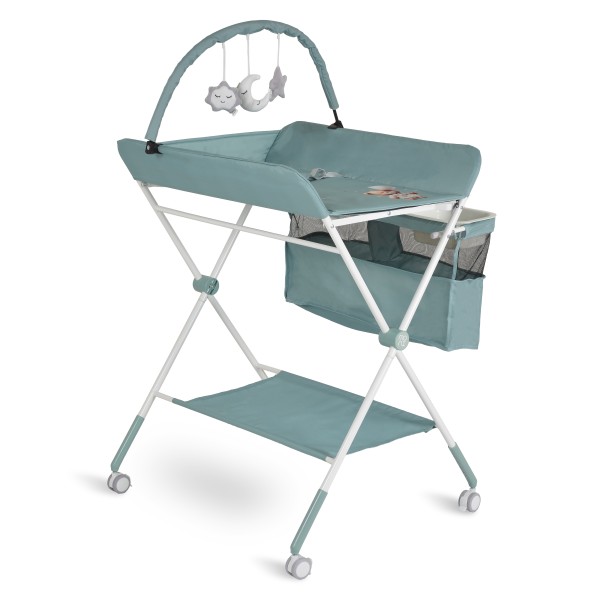 Masa de Infasat Multifunctionala Moni Kaskada Mint, Pliabila, Reglabila pe Inaltime, cu Roti si Organizator, 0-15 kg