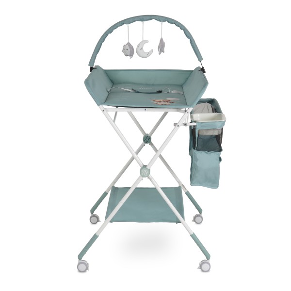 Masa de Infasat Multifunctionala Moni Kaskada Mint, Pliabila, Reglabila pe Inaltime, cu Roti si Organizator, 0-15 kg