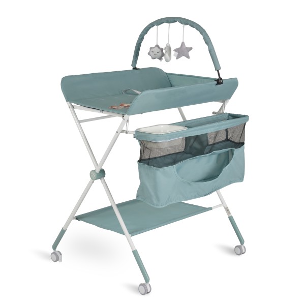 Masa de Infasat Multifunctionala Moni Kaskada Mint, Pliabila, Reglabila pe Inaltime, cu Roti si Organizator, 0-15 kg