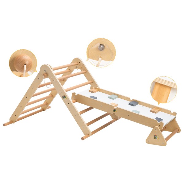 Triunghi Multifuncțional Pikler 3 în 1 Moni Toys, Reglabil, Lemn Masiv, 18 Luni+