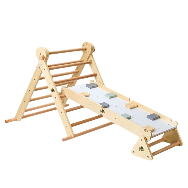 Triunghi Multifuncțional Pikler 3 în 1 Moni Toys, Reglabil, Lemn Masiv, 18 Luni+