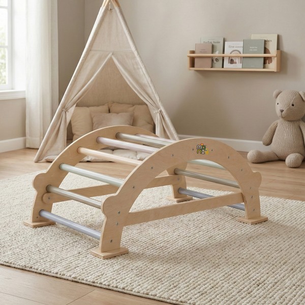 Arc de Cățărat și Leagăn Pikler Montessori, Moni Toys din Lemn de Fag, 50 kg, 3 Ani+