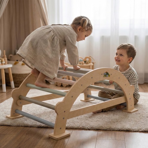 Arc de Cățărat și Leagăn Pikler Montessori, Moni Toys din Lemn de Fag, 50 kg, 3 Ani+