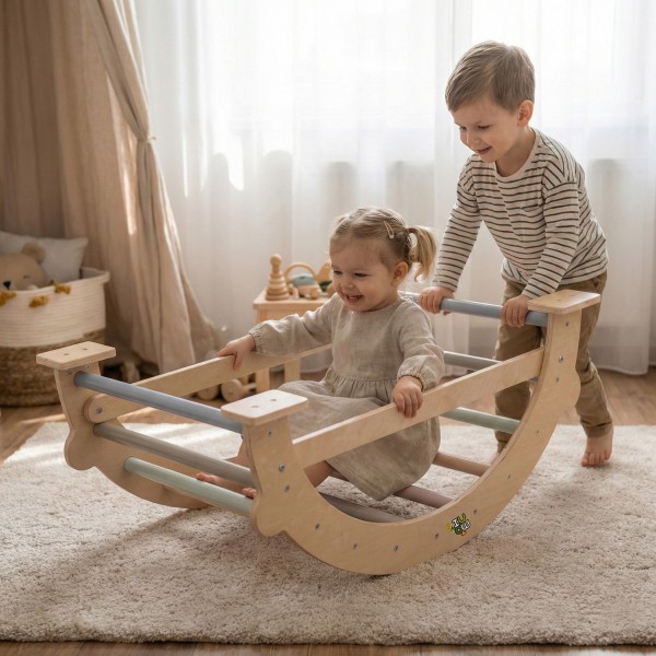 Arc de Cățărat și Leagăn Pikler Montessori, Moni Toys din Lemn de Fag, 50 kg, 3 Ani+